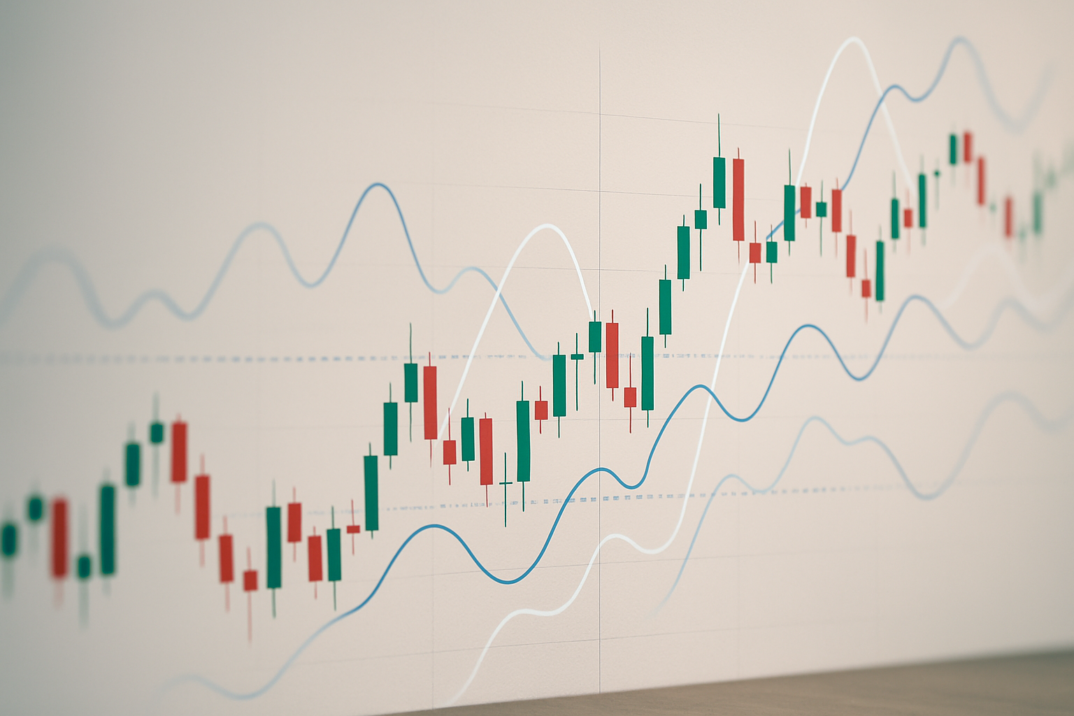 Grafico astratto con candlestick che rappresenta oscillazioni del dollaro e volatilità del cambio