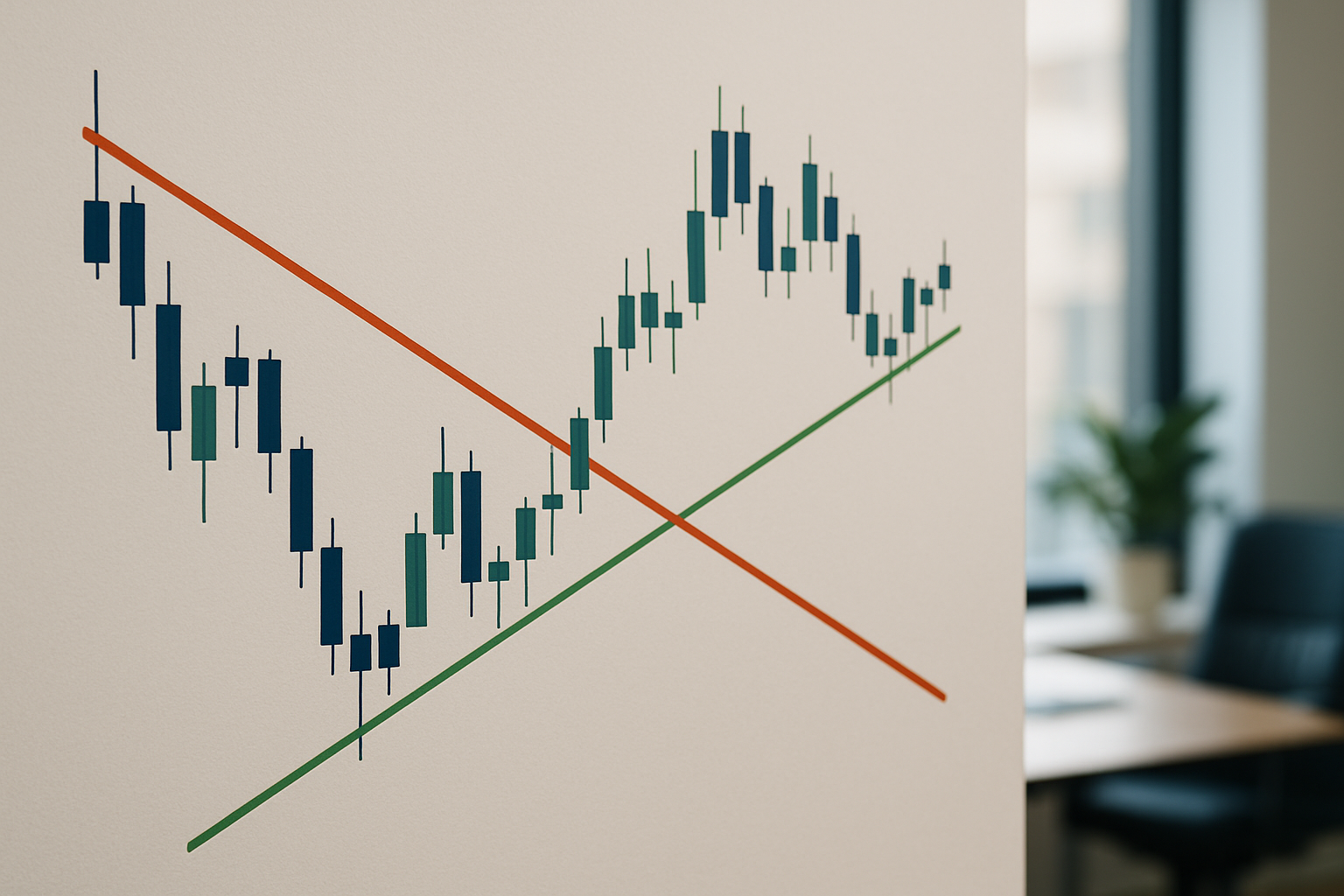 Grafico stilizzato del cambio euro-dollaro con linee di supporto e resistenza