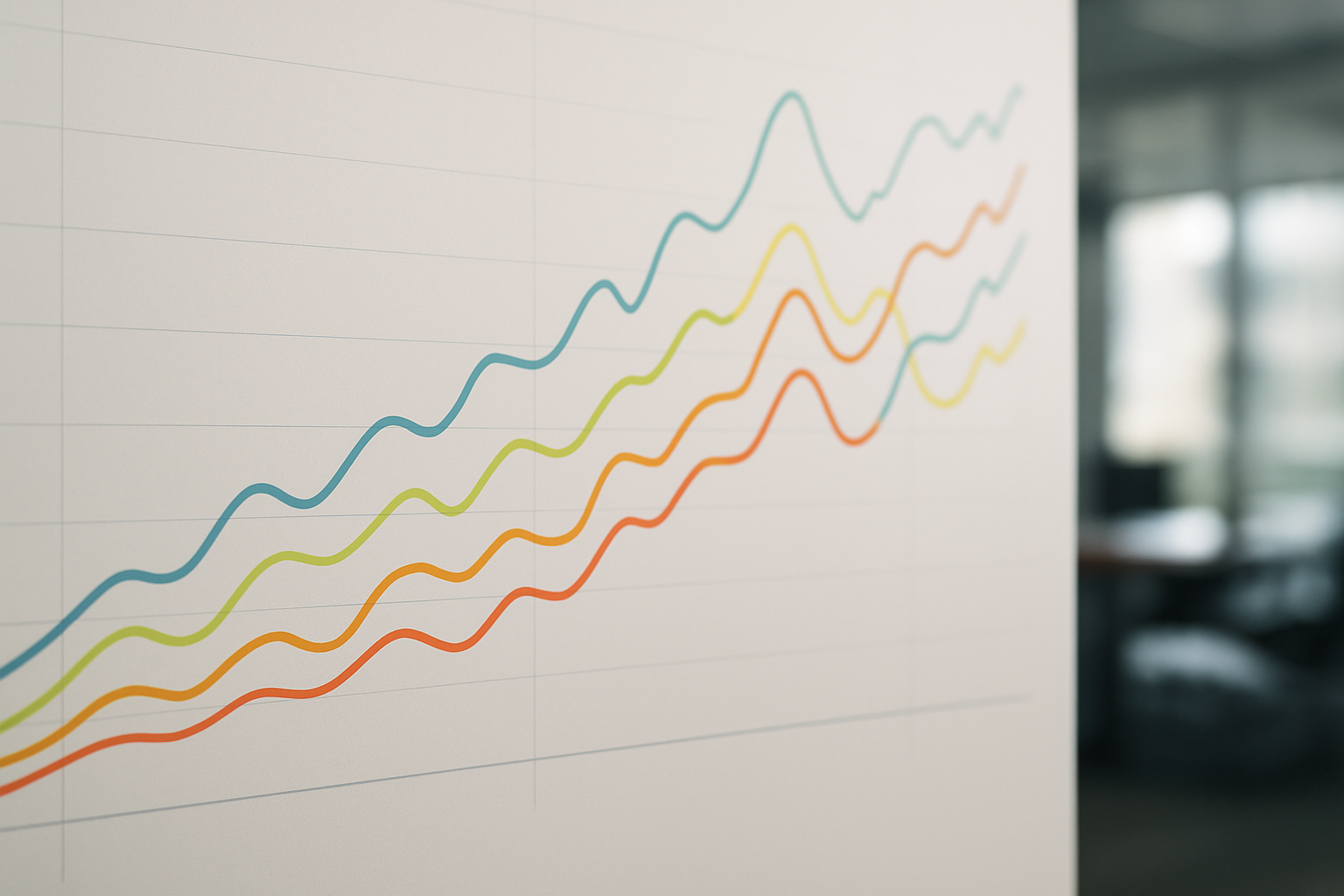 Andamento sincronizzato di più valute asiatiche rappresentato con linee di un grafico