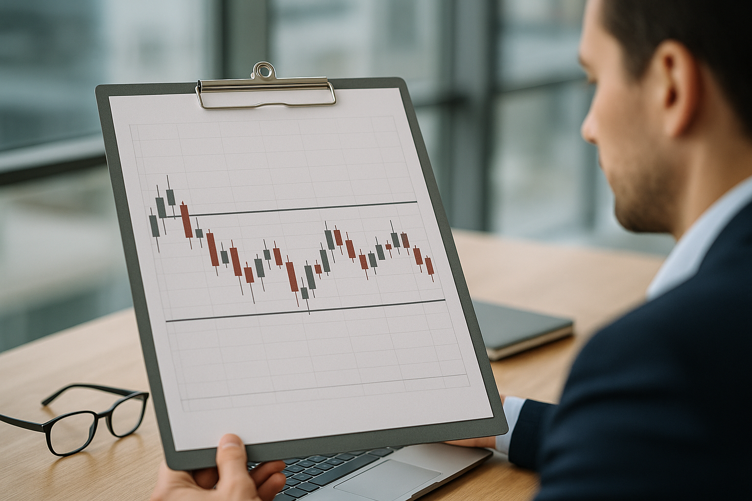 Grafico forex con oscillazioni laterali in fase di consolidamento e livelli di supporto e resistenza