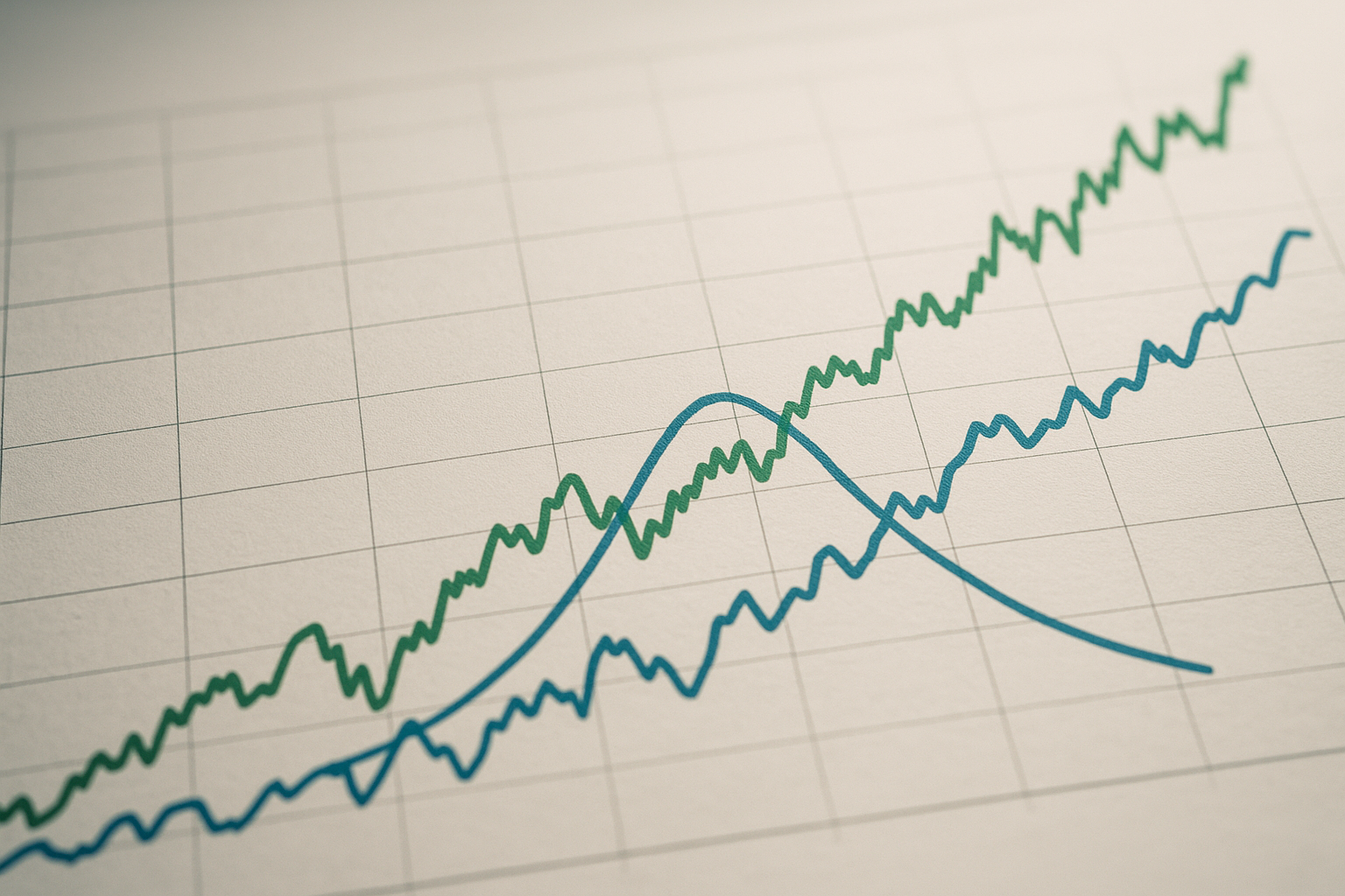 Linee che rappresentano rendimenti obbligazionari e cambio valutario in movimento correlato