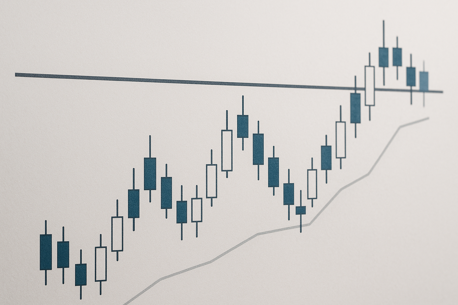 Grafico forex con candele e una linea di resistenza evidenziata sul cambio euro dollaro