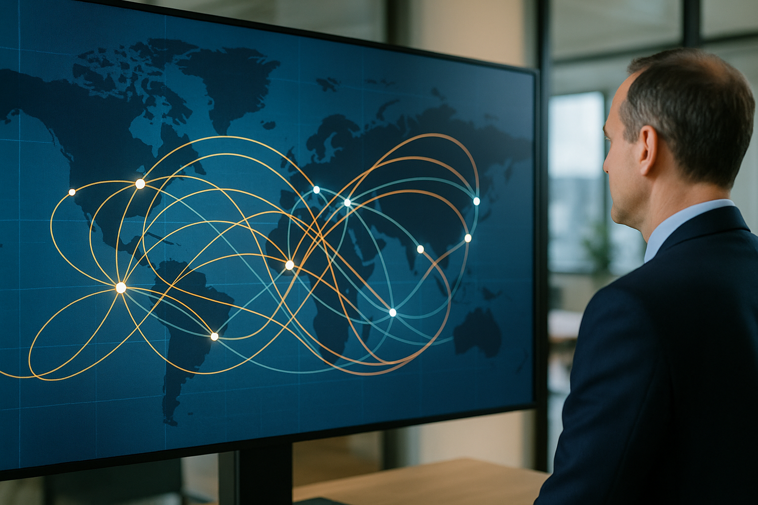 Rappresentazione astratta dei flussi istituzionali che influenzano il mercato Forex globale