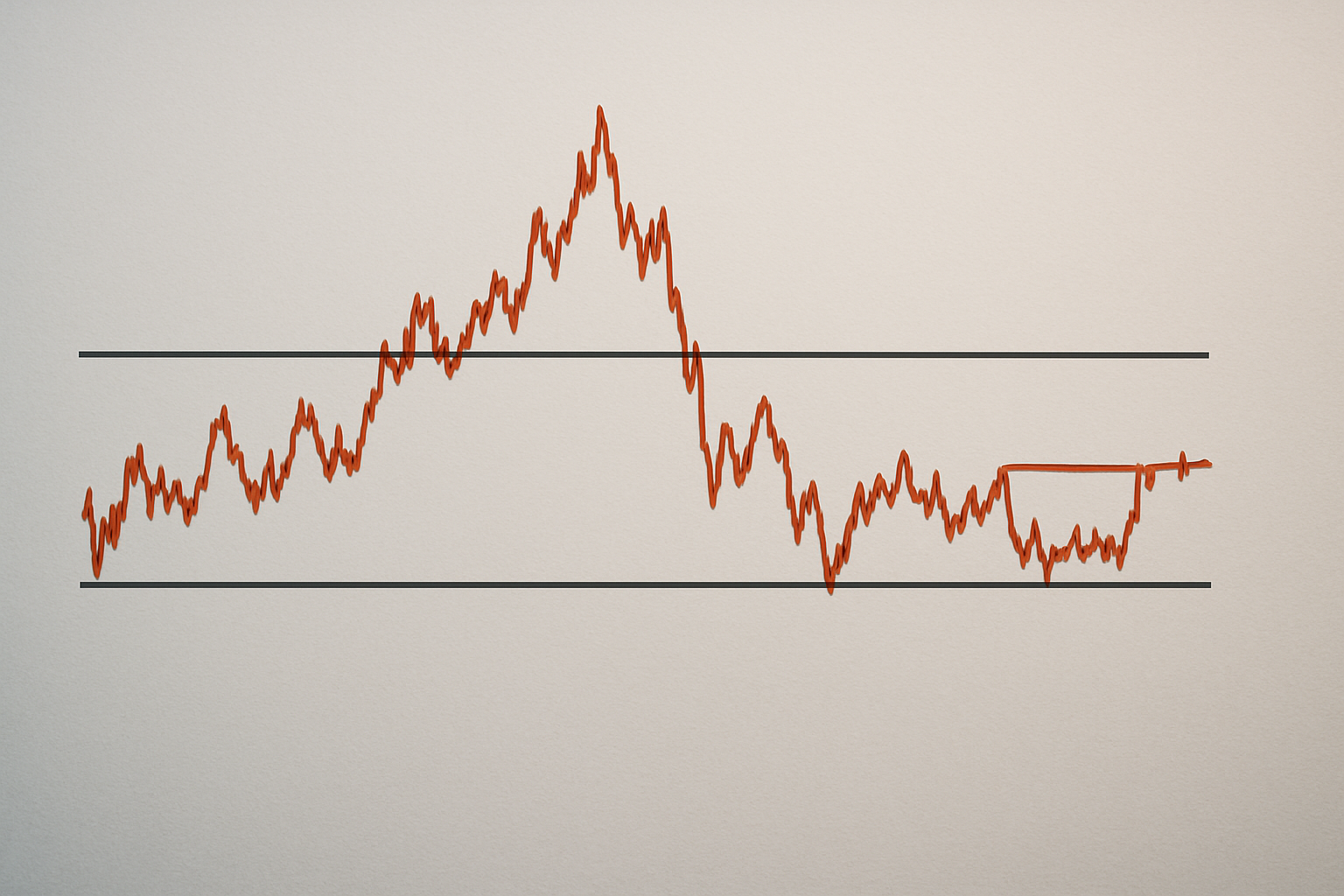 Andamento laterale del cambio euro-dollaro con area di supporto e resistenza