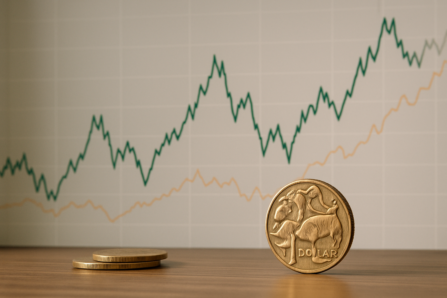 Grafico stilizzato che rappresenta la volatilità del dollaro australiano con oscillazioni rapide